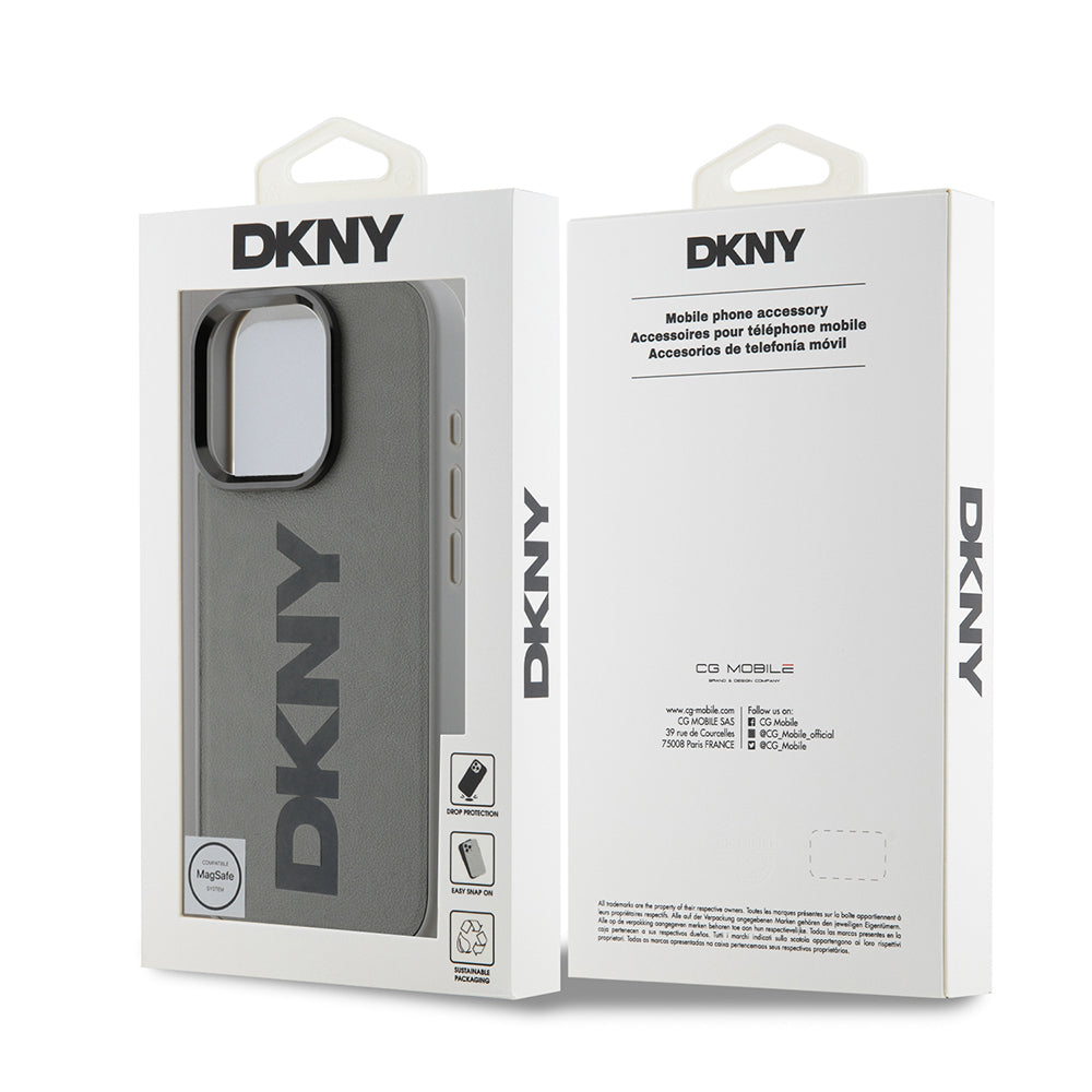 Apple iPhone 16 Pro Max Kılıf DKNY Orjinal Lisanslı M-safe Şarj Özellikli PU Deri Plain Kapak Gri