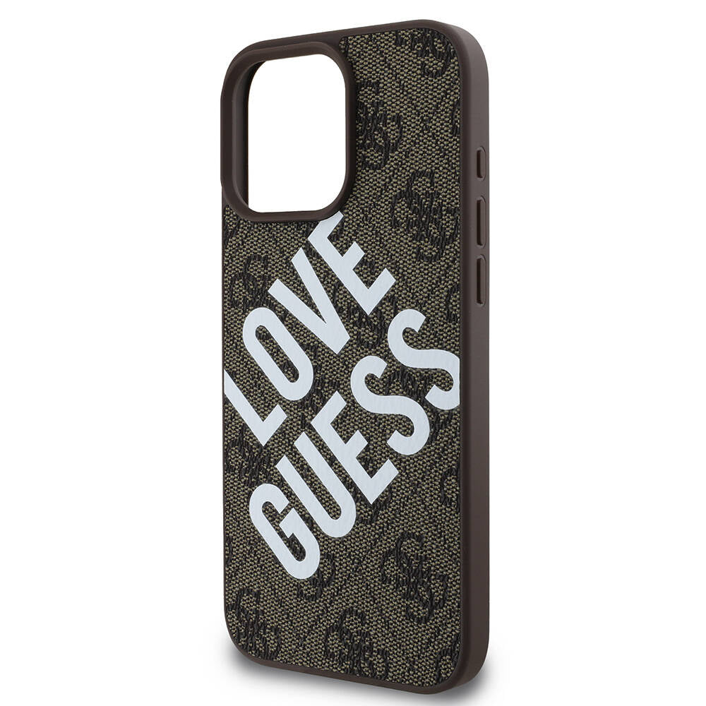 Apple iPhone 16 Pro Max Kılıf Guess Orjinal Lisanslı Big Love Guess Kapak Kahverengi