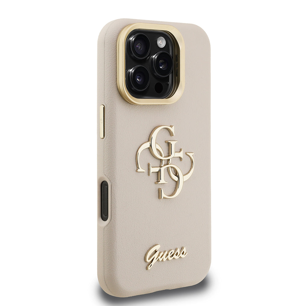 Apple iPhone 16 Pro Max Kılıf Guess Orjinal Lisanslı Grained Yazı Logolu Kamera Standlı Kapak Siyah