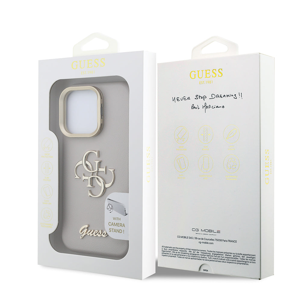 Apple iPhone 16 Pro Max Kılıf Guess Orjinal Lisanslı Grained Yazı Logolu Kamera Standlı Kapak Pembe