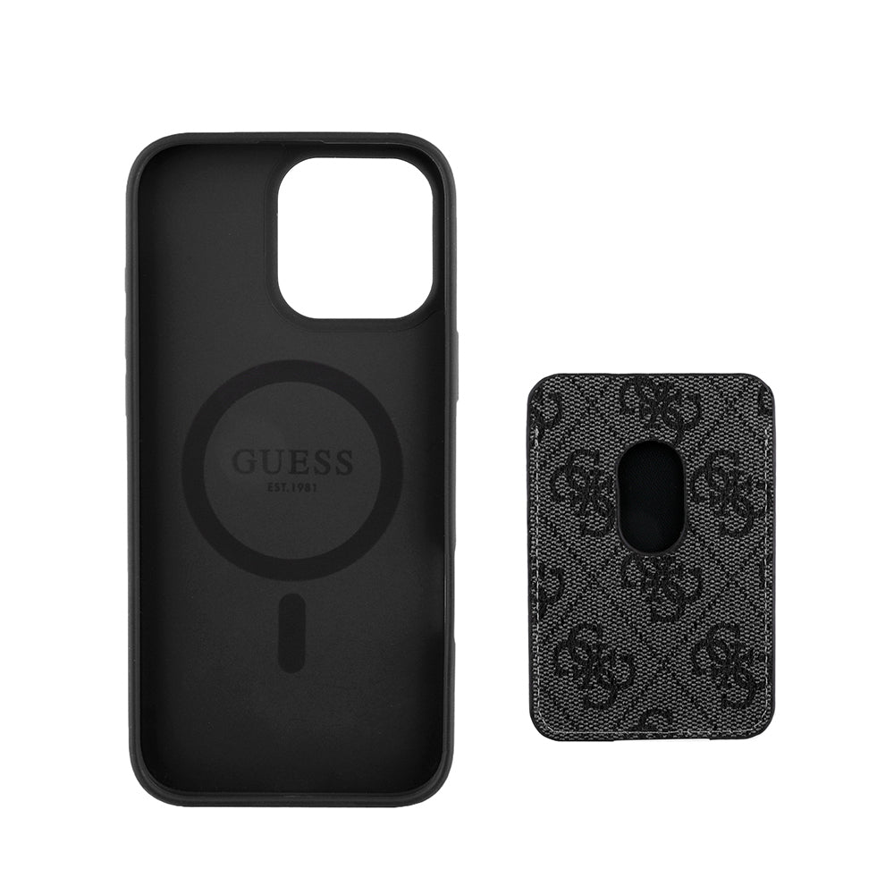 Apple iPhone 16 Pro Max Kılıf Guess Orjinal Lisanslı M-safe Şarj Özellikli 4G Desenli Çizgili Kartlıklı Kapak Kahverengi