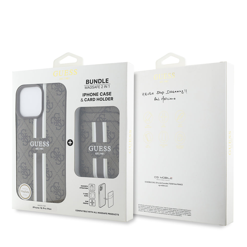 Apple iPhone 16 Pro Max Kılıf Guess Orjinal Lisanslı M-safe Şarj Özellikli 4G Desenli Çizgili Kartlıklı Kapak Siyah