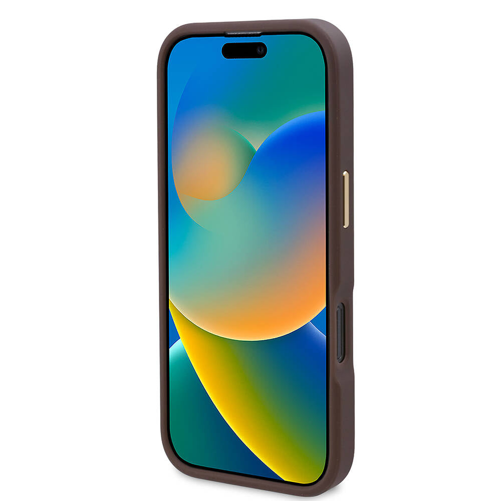 Apple iPhone 16 Pro Max Kılıf Guess Orjinal Lisanslı M-safe Şarj Özellikli 4G Desenli PU Metal Plaka Klasik Logolu Kapak Pembe