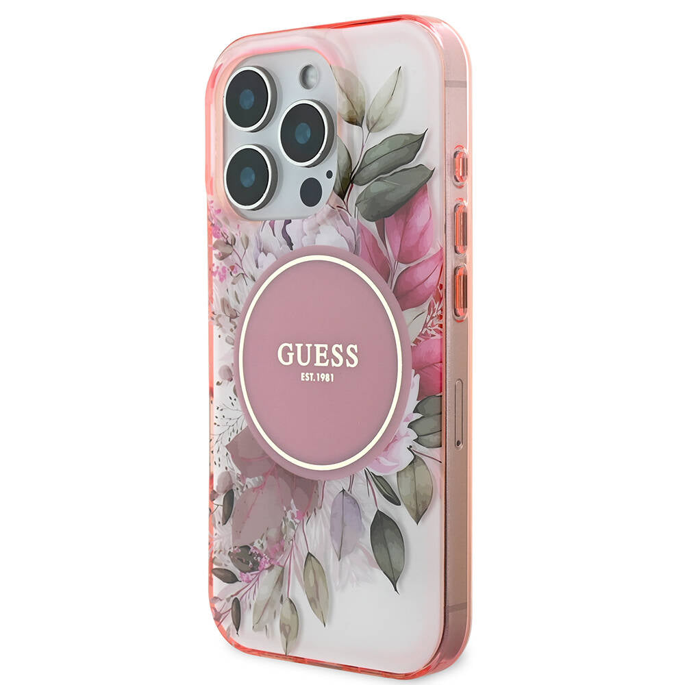 Apple iPhone 16 Pro Max Kılıf Guess Orjinal Lisanslı M-safe Şarj Özellikli Flower Tonal Circle Kapak Pembe