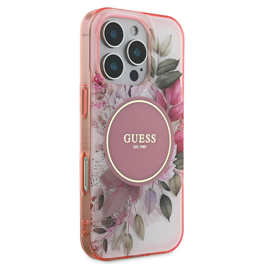 Apple iPhone 16 Pro Max Kılıf Guess Orjinal Lisanslı M-safe Şarj Özellikli Flower Tonal Circle Kapak Yeşil