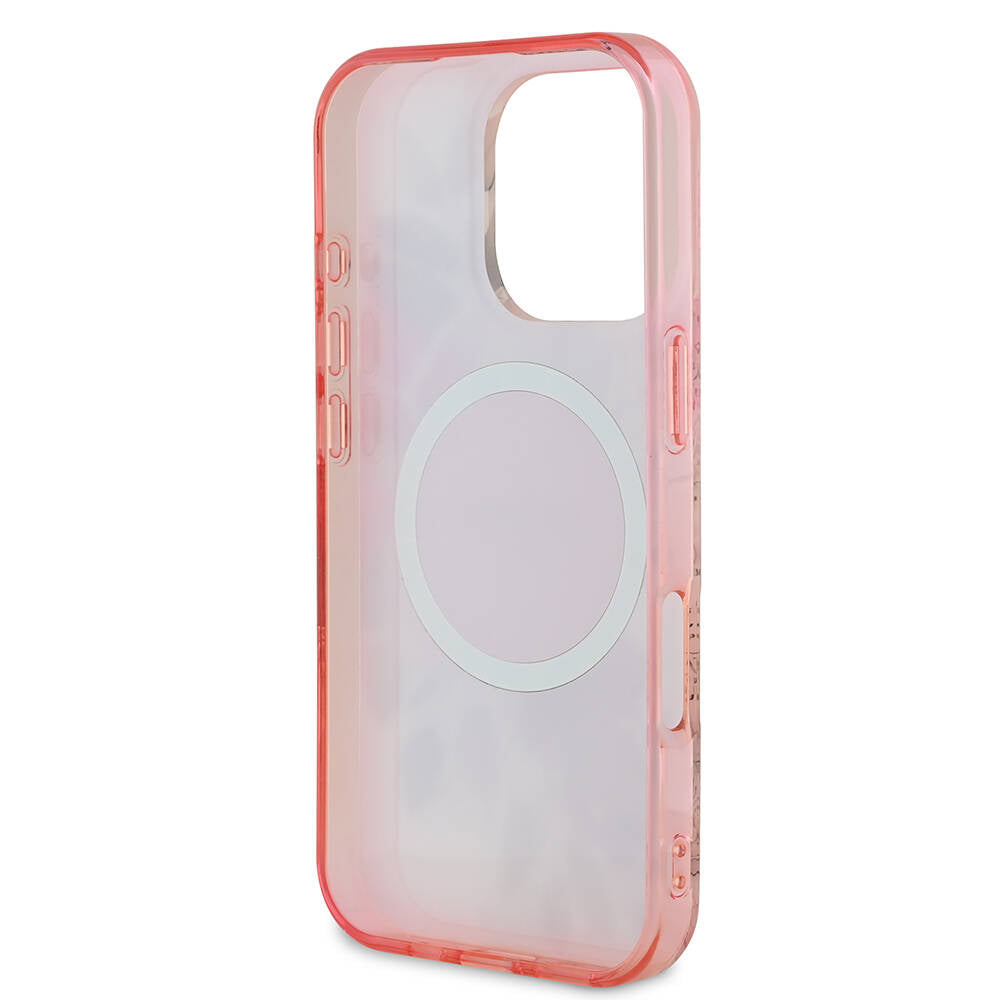 Apple iPhone 16 Pro Max Kılıf Guess Orjinal Lisanslı M-safe Şarj Özellikli Flower Tonal Circle Kapak Pembe