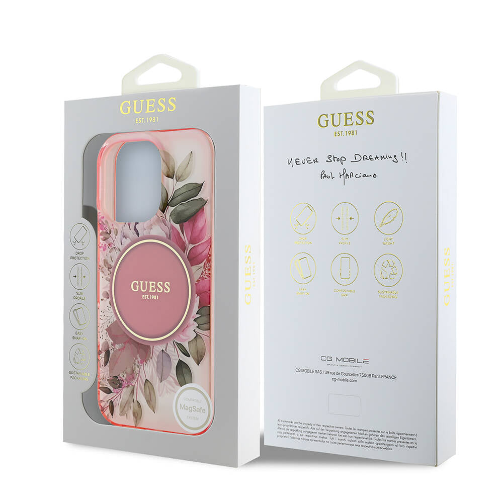 Apple iPhone 16 Pro Max Kılıf Guess Orjinal Lisanslı M-safe Şarj Özellikli Flower Tonal Circle Kapak Mor