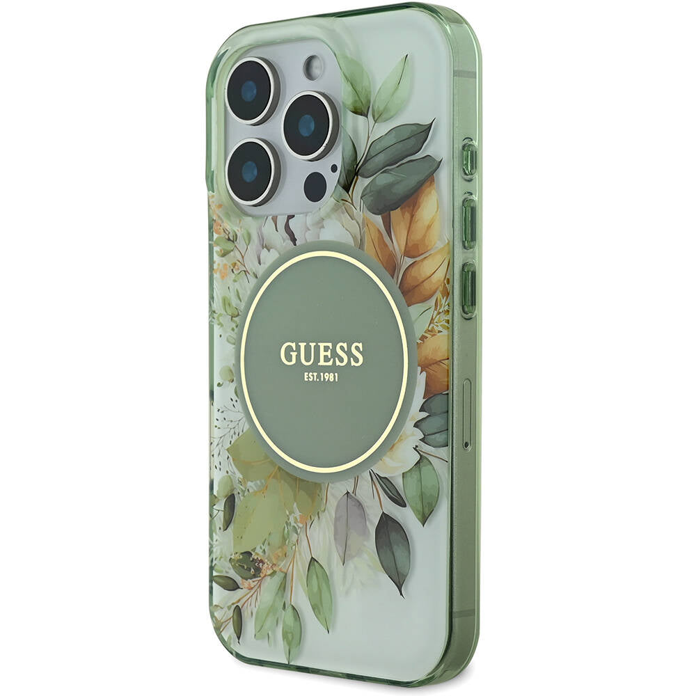 Apple iPhone 16 Pro Max Kılıf Guess Orjinal Lisanslı M-safe Şarj Özellikli Flower Tonal Circle Kapak Pembe