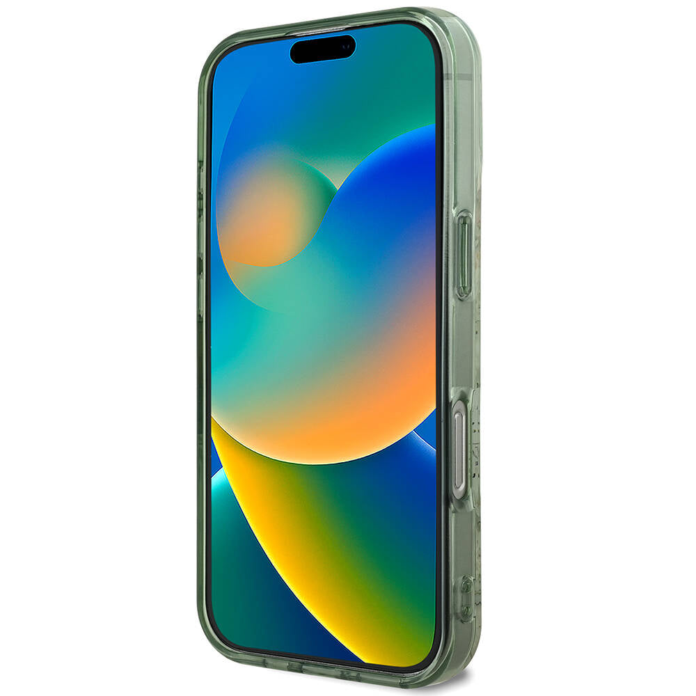 Apple iPhone 16 Pro Max Kılıf Guess Orjinal Lisanslı M-safe Şarj Özellikli Flower Tonal Circle Kapak Yeşil