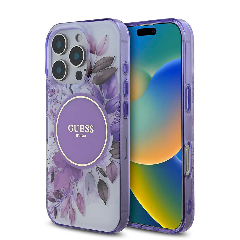 Apple iPhone 16 Pro Max Kılıf Guess Orjinal Lisanslı M-safe Şarj Özellikli Flower Tonal Circle Kapak Pembe