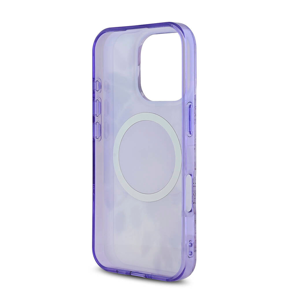 Apple iPhone 16 Pro Max Kılıf Guess Orjinal Lisanslı M-safe Şarj Özellikli Flower Tonal Circle Kapak Mor