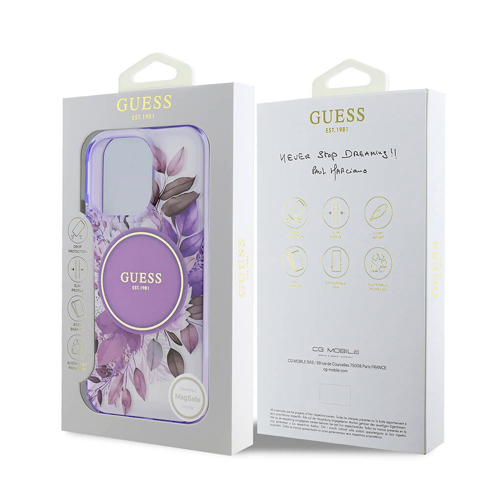 Apple iPhone 16 Pro Max Kılıf Guess Orjinal Lisanslı M-safe Şarj Özellikli Flower Tonal Circle Kapak Pembe