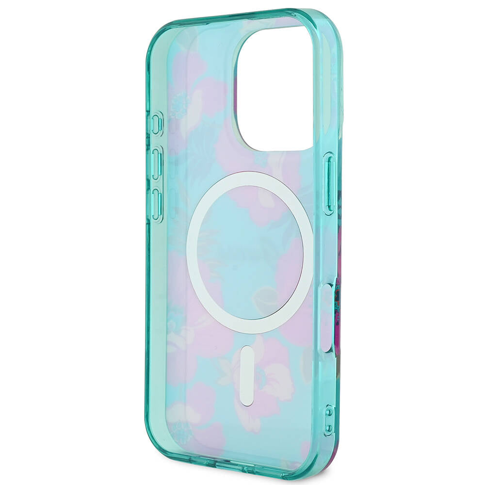 Apple iPhone 16 Pro Max Kılıf Guess Orjinal Lisanslı M-safe Şarj Özellikli Flower Tone On Tone Ring Kapak Pembe