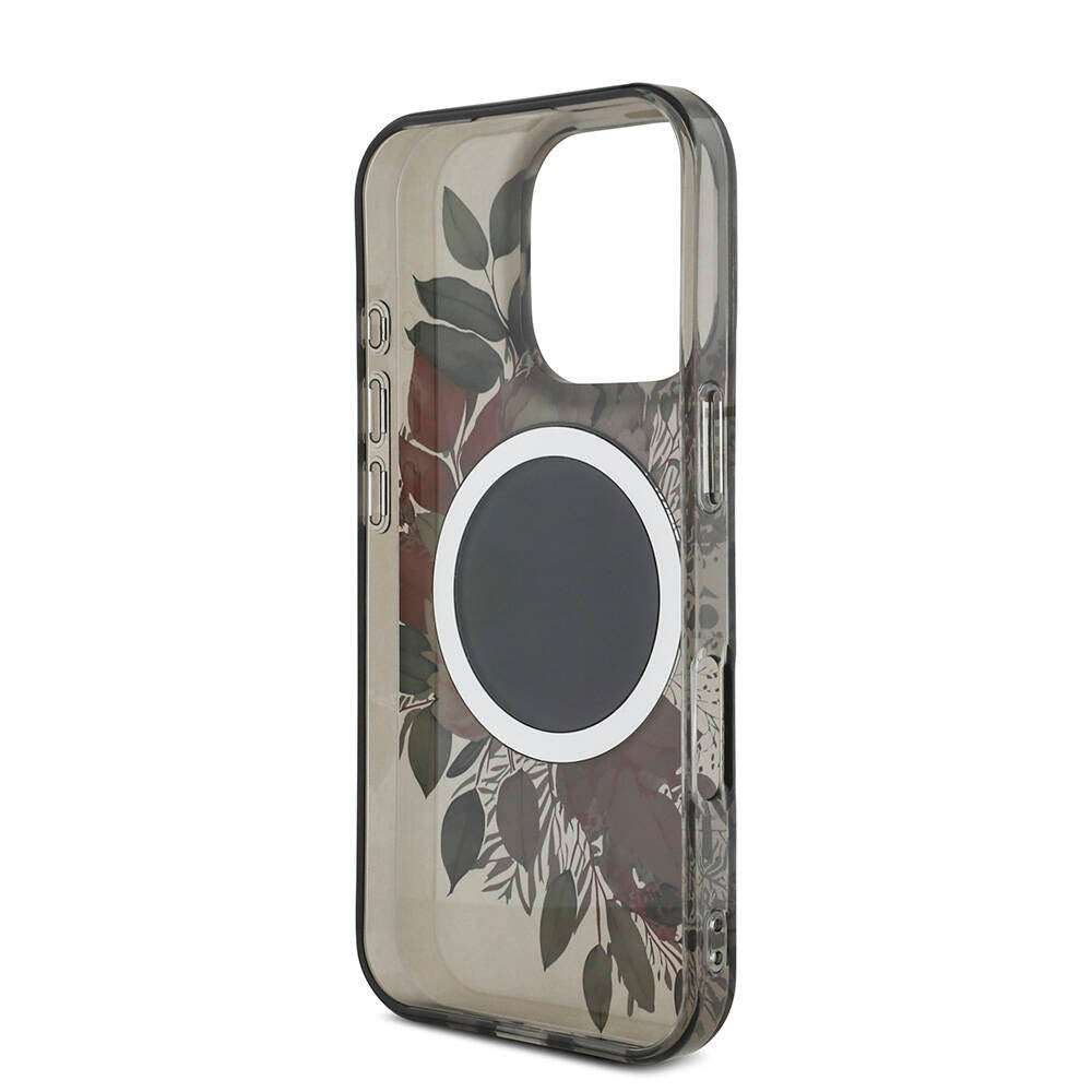 Apple iPhone 16 Pro Max Kılıf Guess Orjinal Lisanslı M-safe Şarj Özellikli IML Baskılı Çiçek İnci Bileklikli Kapak Yeşil