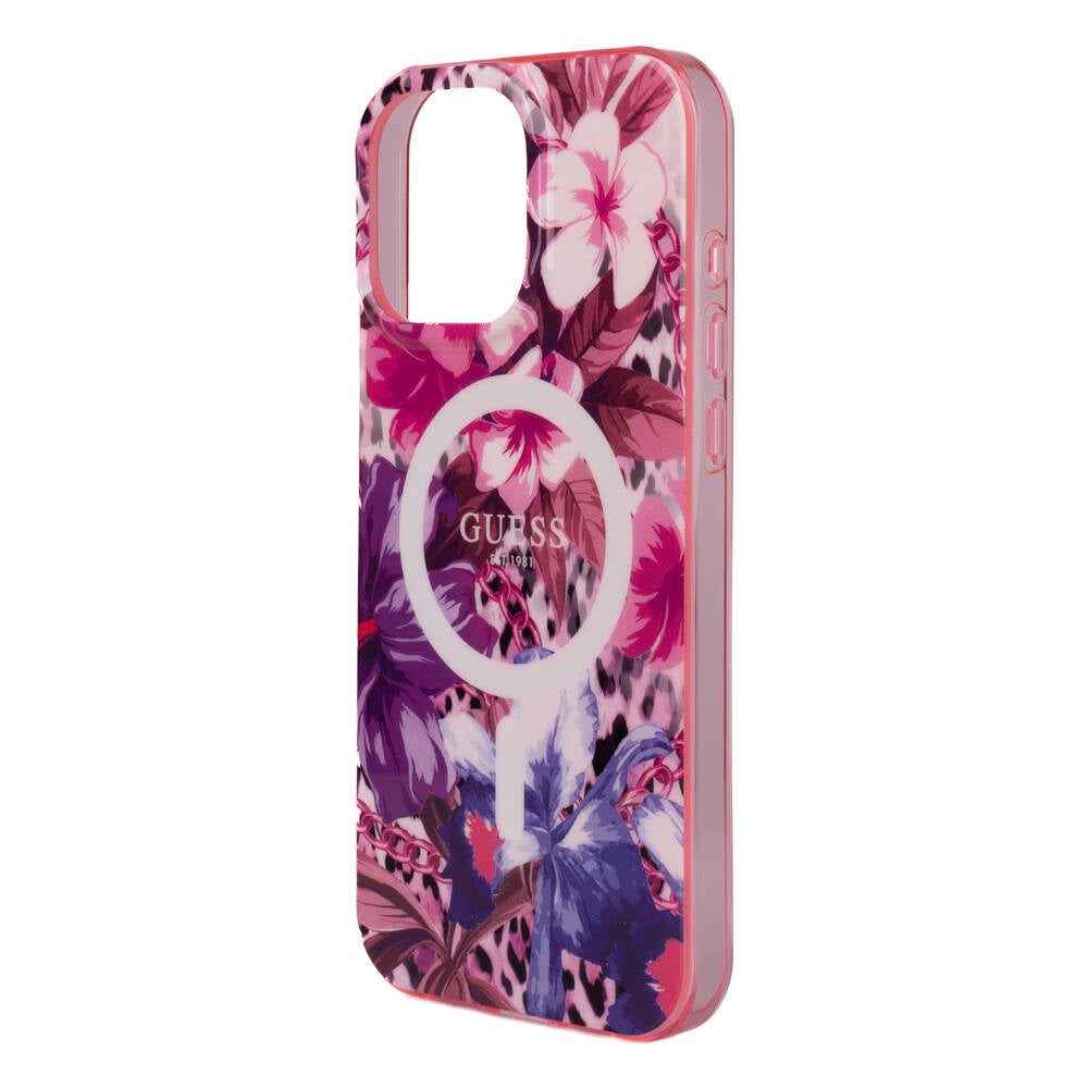 Apple iPhone 16 Pro Max Kılıf Guess Orjinal Lisanslı M-safe Şarj Özellikli IML Baskılı Jungle Ring Kapak Yeşil