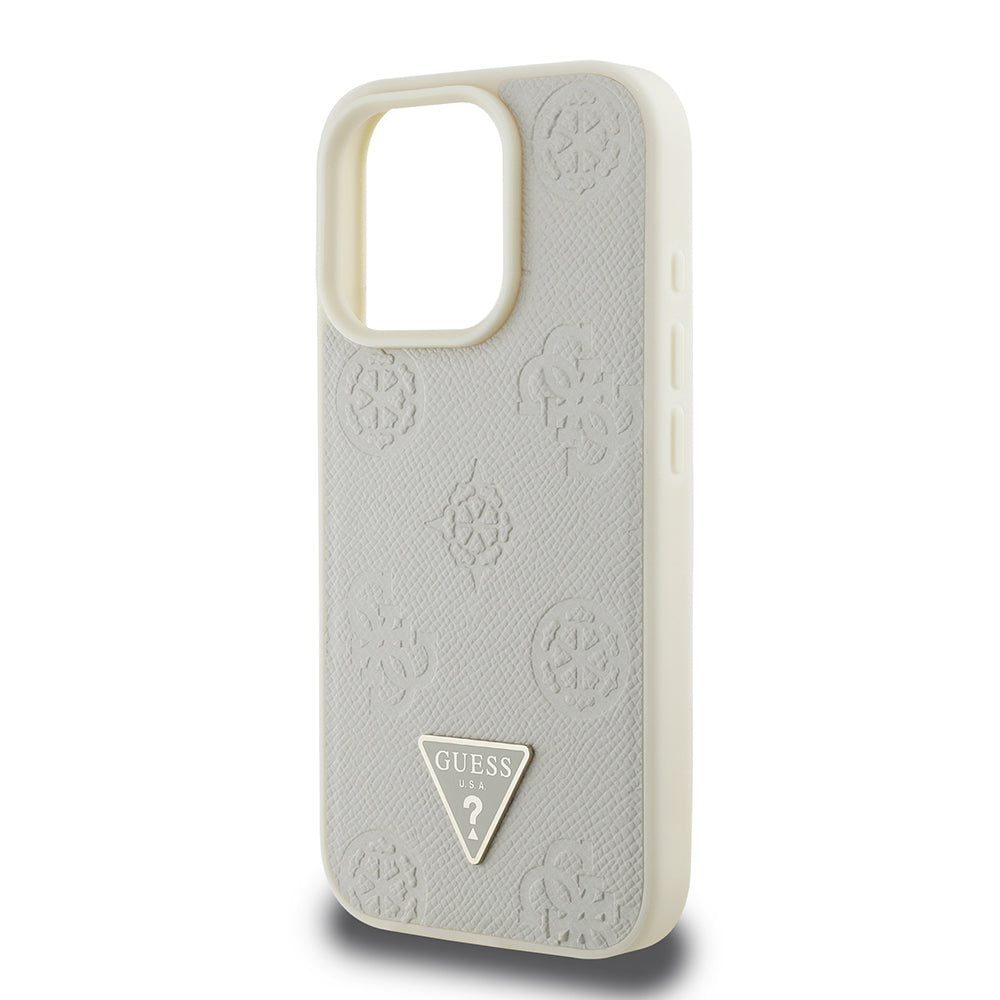 Apple iPhone 16 Pro Max Kılıf Guess Orjinal Lisanslı M-safe Şarj Özellikli Sıcak Baskılı Üçgen Logolu PU Deri Peony Kapak Kahverengi