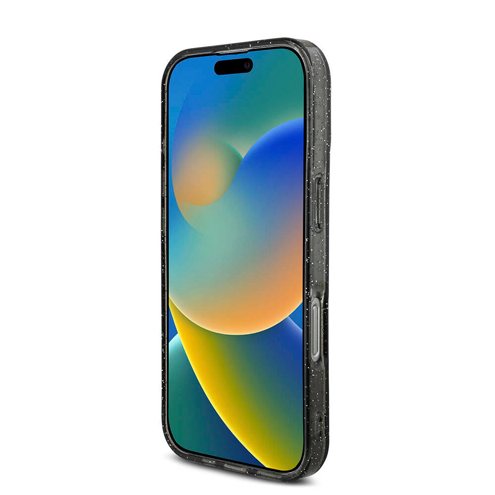 Apple iPhone 16 Pro Max Kılıf Guess Orjinal Lisanslı M-safe Şarj Özellikli Simli Silikon İnci Bileklikli Kapak Siyah