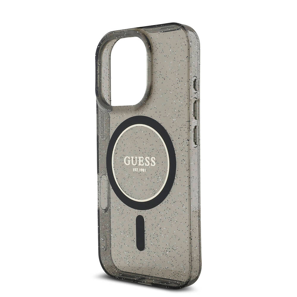 Apple iPhone 16 Pro Max Kılıf Guess Orjinal Lisanslı M-safe Şarj Özellikli Simli Silikon İnci Bileklikli Kapak Şeffaf