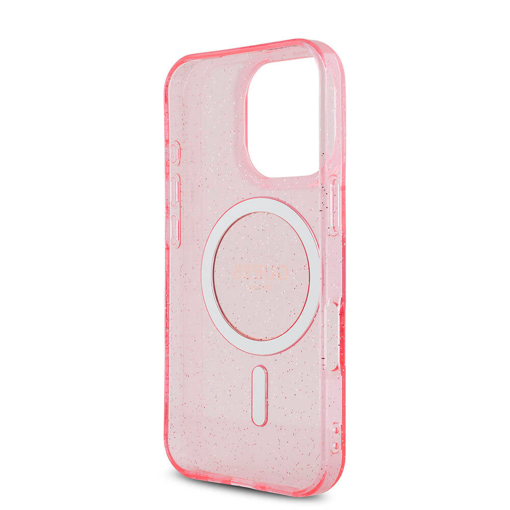 Apple iPhone 16 Pro Max Kılıf Guess Orjinal Lisanslı M-safe Şarj Özellikli Simli Silikon İnci Bileklikli Kapak Siyah