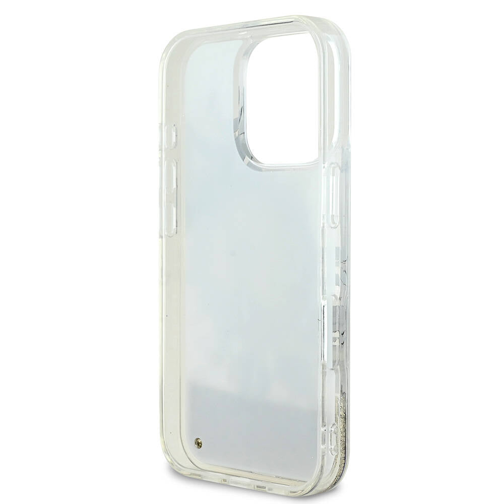 Apple iPhone 16 Pro Max Kılıf Guess Orjinal Lisanslı M-safe Şarj Özellikli Sıvılı Simli Çiçek Desenli Kapak Pembe