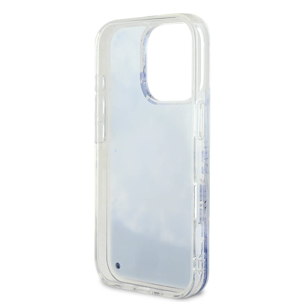 Apple iPhone 16 Pro Max Kılıf Guess Orjinal Lisanslı M-safe Şarj Özellikli Sıvılı Simli Çiçek Desenli Kapak Bej