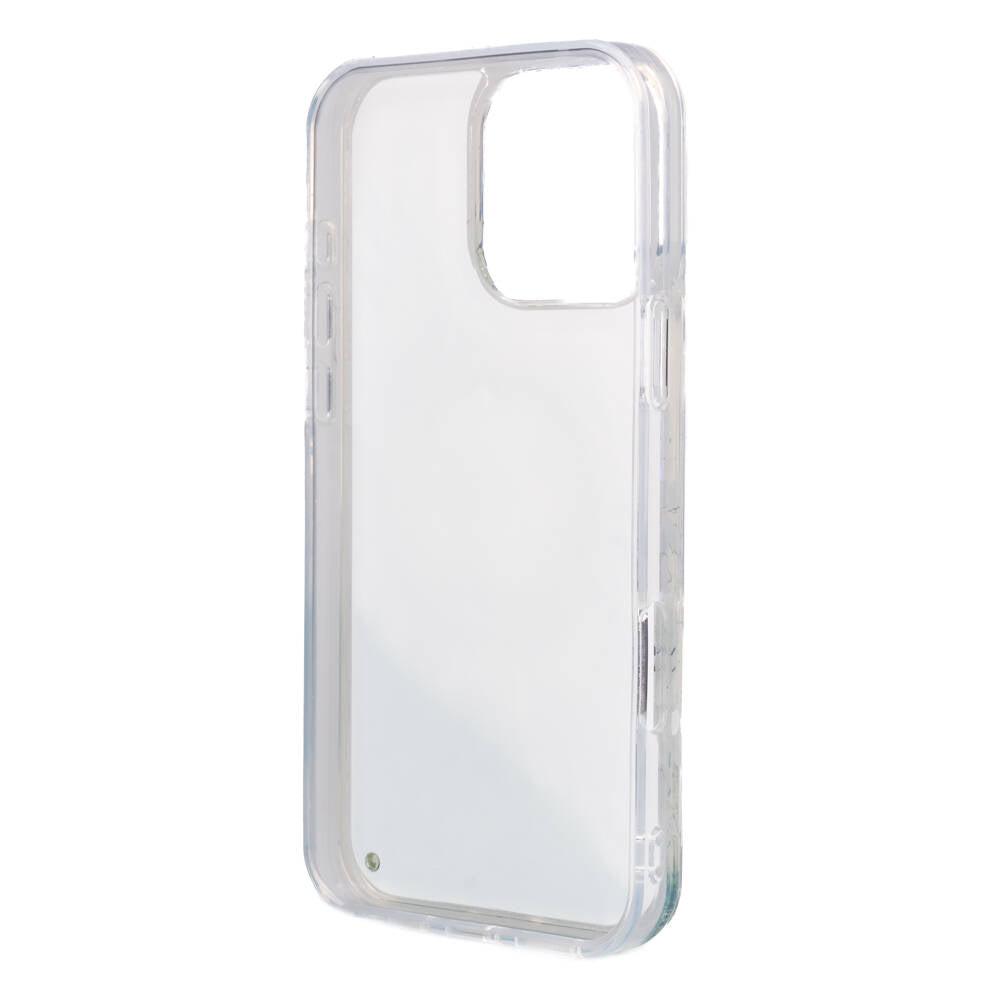 Apple iPhone 16 Pro Max Kılıf Guess Orjinal Lisanslı M-safe Şarj Özellikli Sıvılı Simli Çiçek Desenli Kapak Pembe