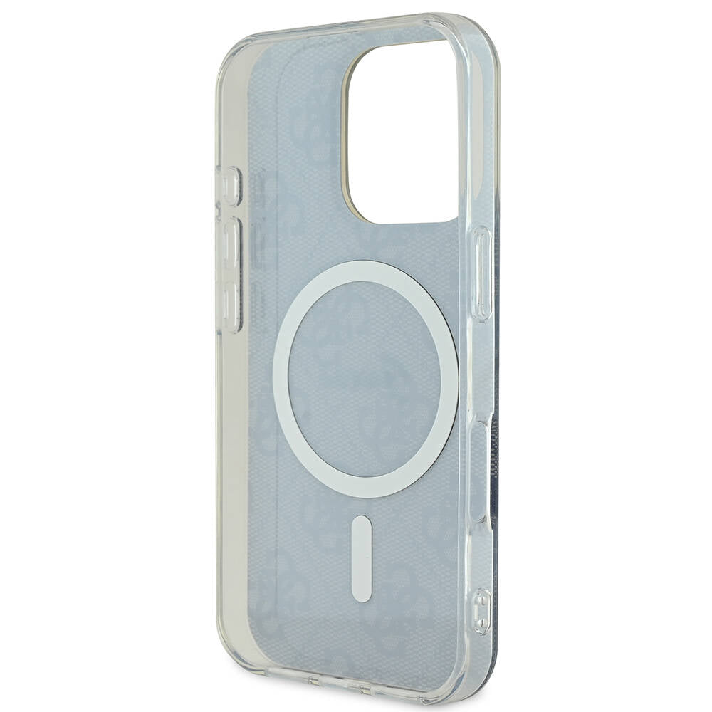 Apple iPhone 16 Pro Max Kılıf Guess Orjinal Lisanslı M-safe Şarj Özellikli Yazı Logolu 4G Desenli Kapak Siyah