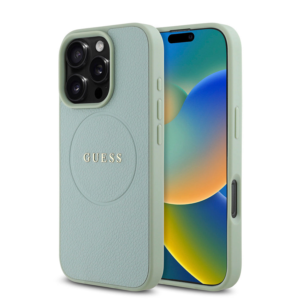 Apple iPhone 16 Pro Max Kılıf Guess Orjinal Lisanslı M-safe Şarj Özellikli Yazı Logolu Grained Kapak Siyah