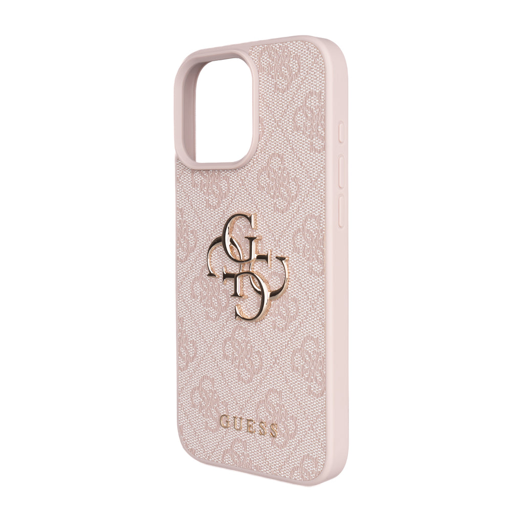 Apple iPhone 16 Pro Max Kılıf Guess Orjinal Lisanslı PU Deri 4G Büyük Metal Logolu Çapraz Vücut Askılı Kapak Pembe