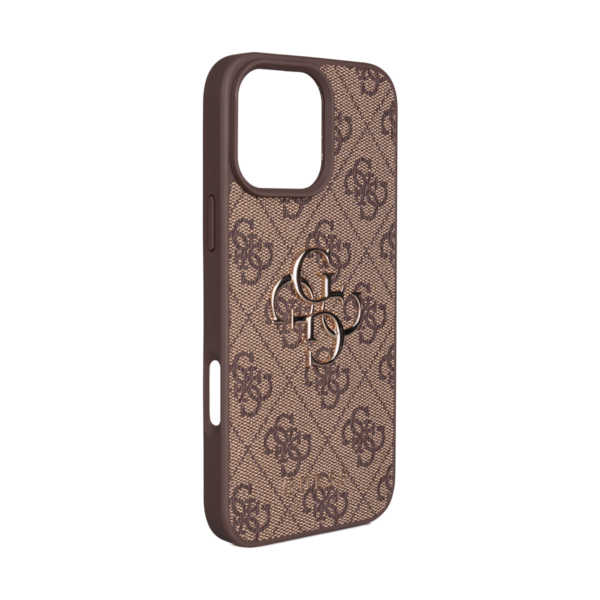 Apple iPhone 16 Pro Max Kılıf Guess Orjinal Lisanslı PU Deri 4G Büyük Metal Logolu Çapraz Vücut Askılı Kapak Kahverengi