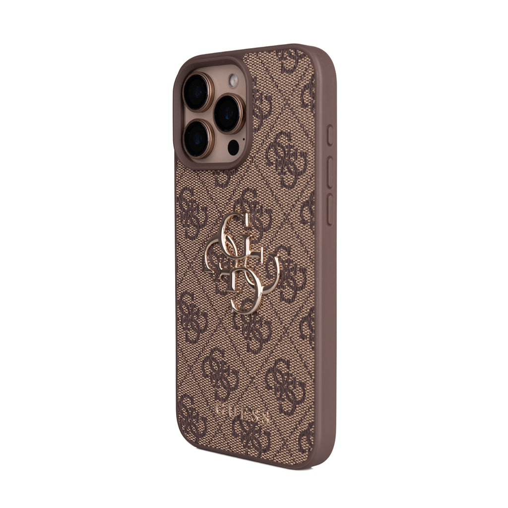 Apple iPhone 16 Pro Max Kılıf Guess Orjinal Lisanslı PU Deri 4G Büyük Metal Logolu Çapraz Vücut Askılı Kapak Pembe