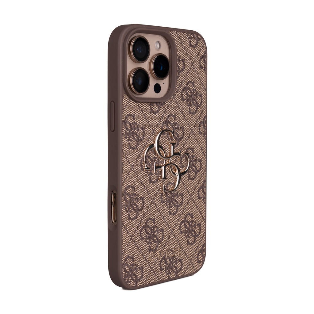 Apple iPhone 16 Pro Max Kılıf Guess Orjinal Lisanslı PU Deri 4G Büyük Metal Logolu Çapraz Vücut Askılı Kapak Pembe