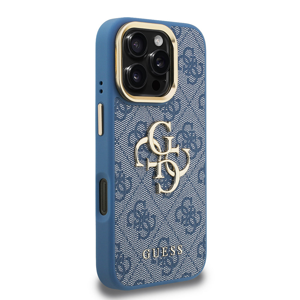 Apple iPhone 16 Pro Max Kılıf Guess Orjinal Lisanslı PU Deri 4G Desenli Metal Büyük 4G ve Yazı Logolu Kamera Standlı Kapak Kahverengi