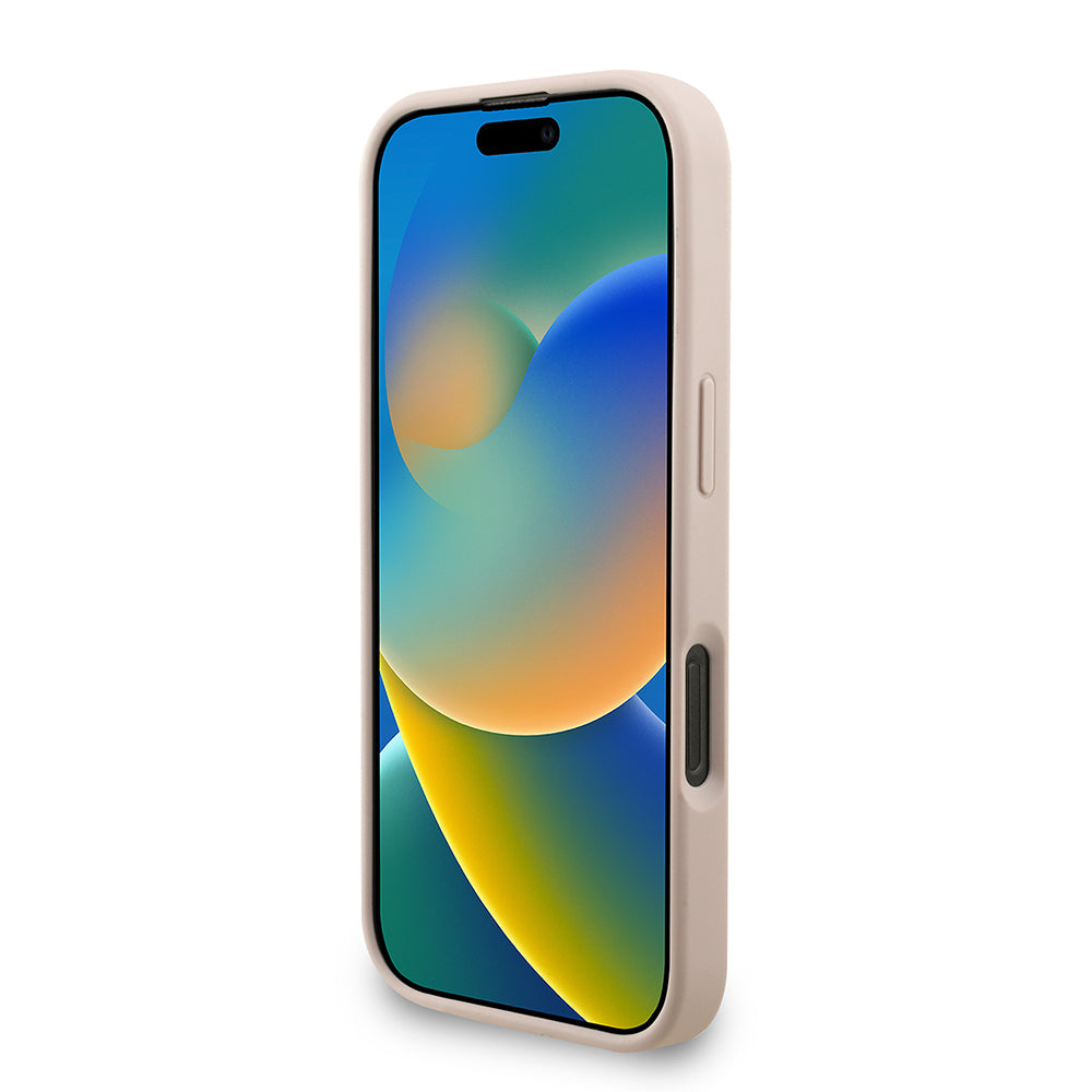 Apple iPhone 16 Pro Max Kılıf Guess Orjinal Lisanslı PU Deri Bilek Askı İpli Metal Büyük 4G ve Yazı Logolu Kapak Pembe