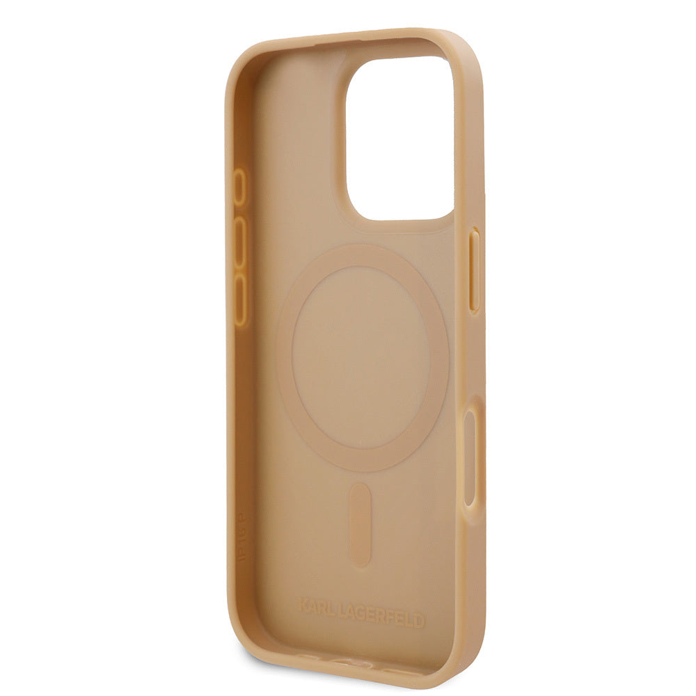 Apple iPhone 16 Pro Max Kılıf Karl Lagerfeld Orjinal Lisanslı M-safe Şarj Özellikli KL Yazılı Hot Stamp Kapak Krem
