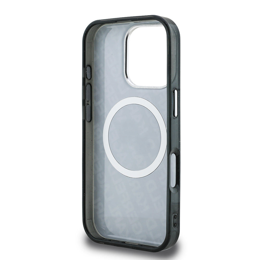 Apple iPhone 16 Pro Max Kılıf Karl Lagerfeld Orjinal Lisanslı Parlayan Simli Karl & Choupette Heads Kapak Siyah