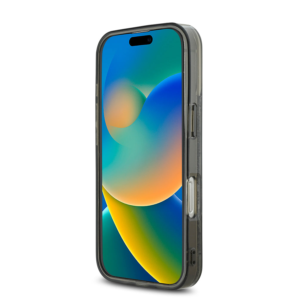 Apple iPhone 16 Pro Max Kılıf Karl Lagerfeld Orjinal Lisanslı Simli KL Yazılı Monogram Gradient Kapak Siyah