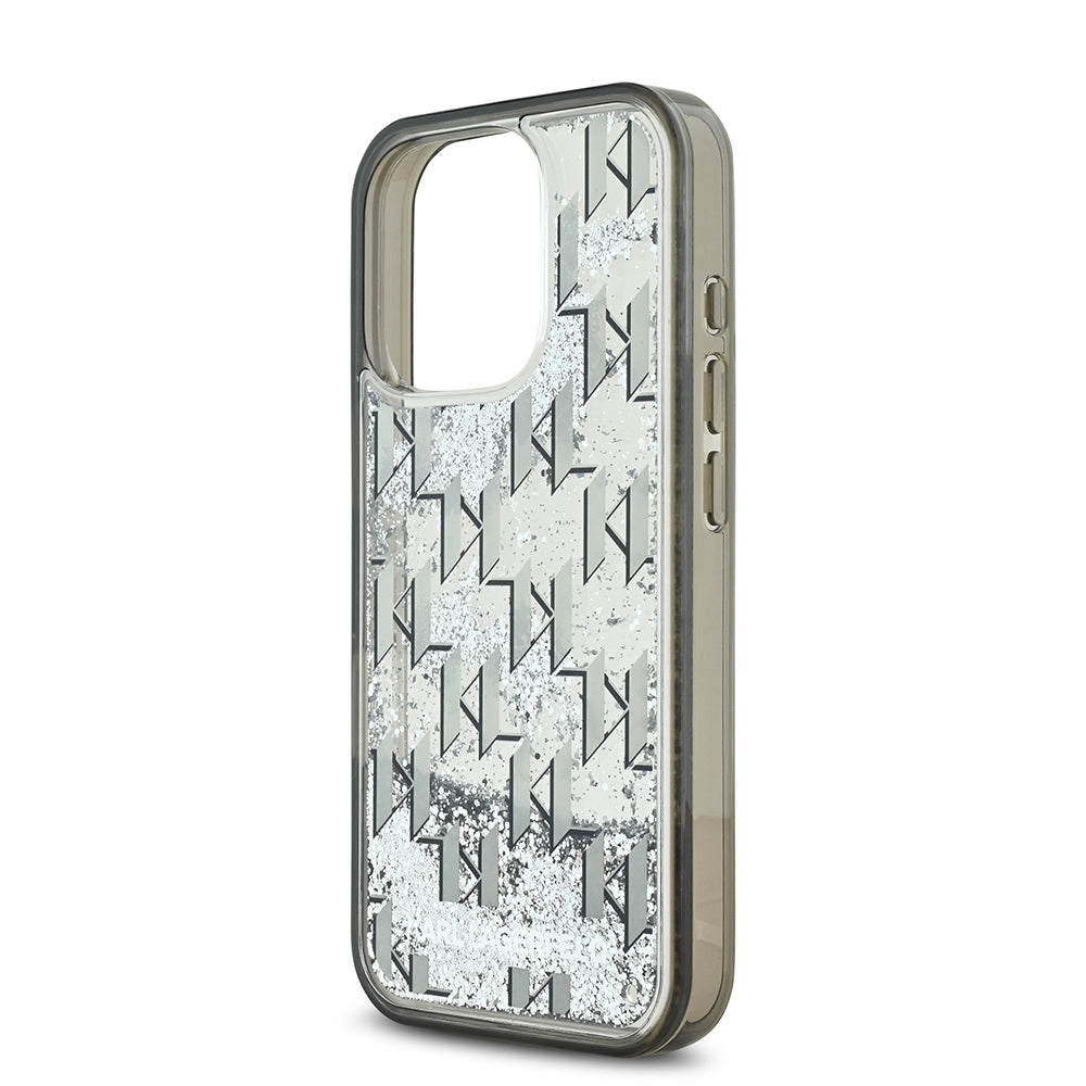 Apple iPhone 16 Pro Max Kılıf Karl Lagerfeld Orjinal Lisanslı Simli KL Yazılı Monogram Gradient Kapak Siyah