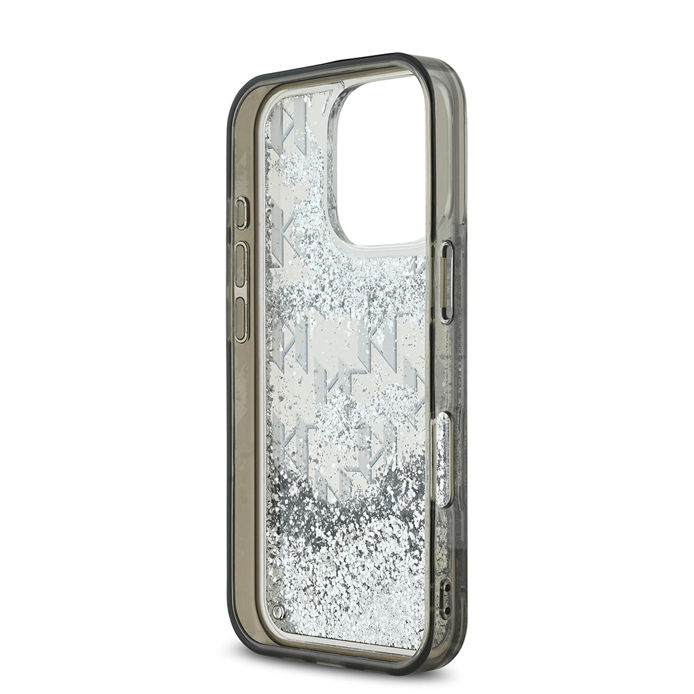 Apple iPhone 16 Pro Max Kılıf Karl Lagerfeld Orjinal Lisanslı Simli KL Yazılı Monogram Gradient Kapak Siyah