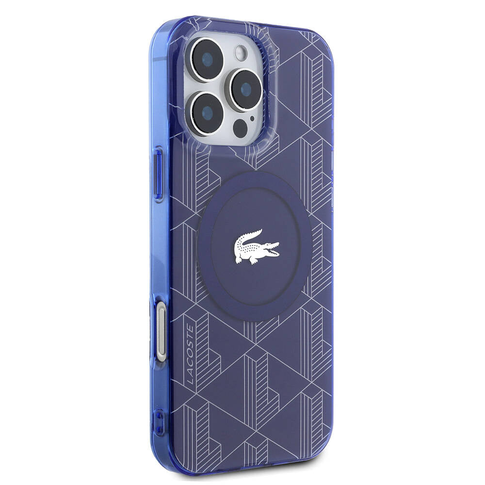 Apple iPhone 16 Pro Max Kılıf Lacoste Orjinal Lisanslı M-safe Şarj Özellikli IML Baskılı Gümüş Timsah Logolu Monogram Kapak Yeşil