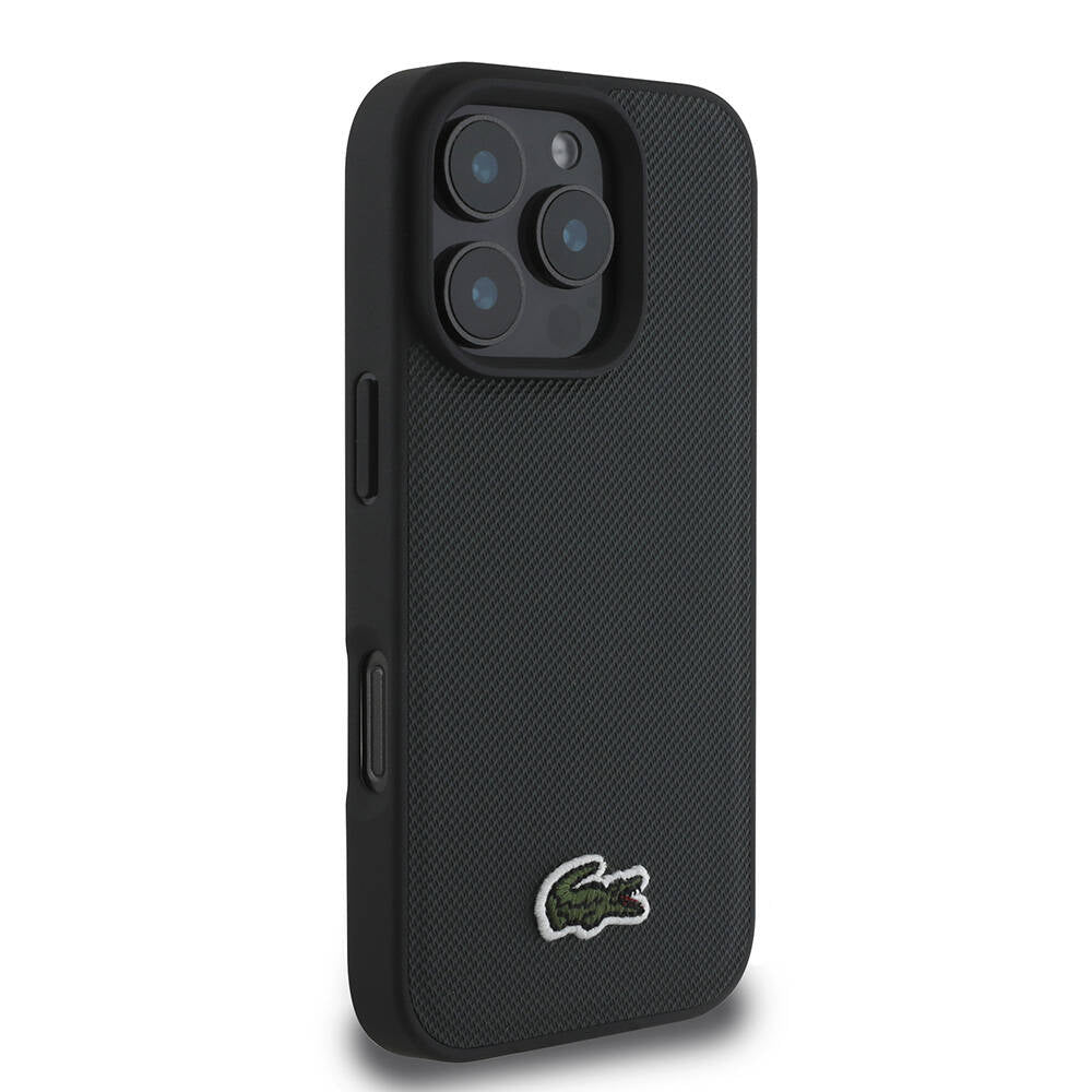 Apple iPhone 16 Pro Max Kılıf Lacoste Orjinal Lisanslı PU Pike Desenli Arka Yüzey İkonik Timsah Dokuma Logolu Kapak Lacivert