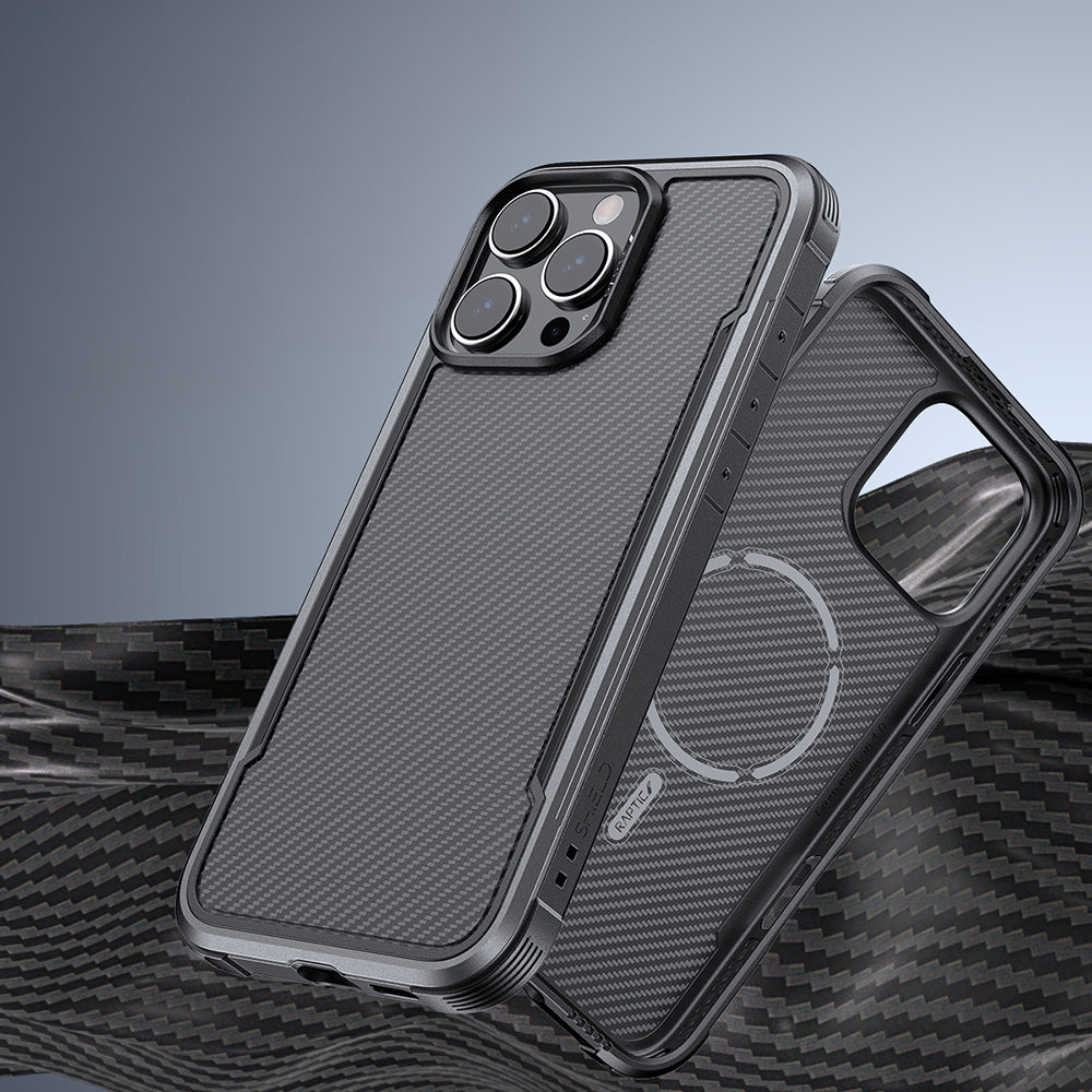 Apple iPhone 16 Pro Max Kılıf M-safe Şarj Özellikli Airbagli Raptic Apex Serisi Karbon Fiber Tasarımlı Kapak Siyah