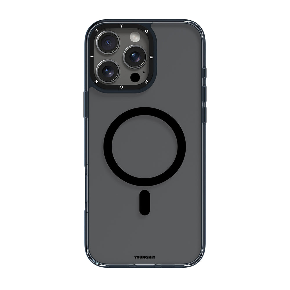 Apple iPhone 16 Pro Max Kılıf M-safe Şarj Özellikli Cam Arka Yüzey TPU Youngkit Gemstone Clear Serisi Kapak Siyah