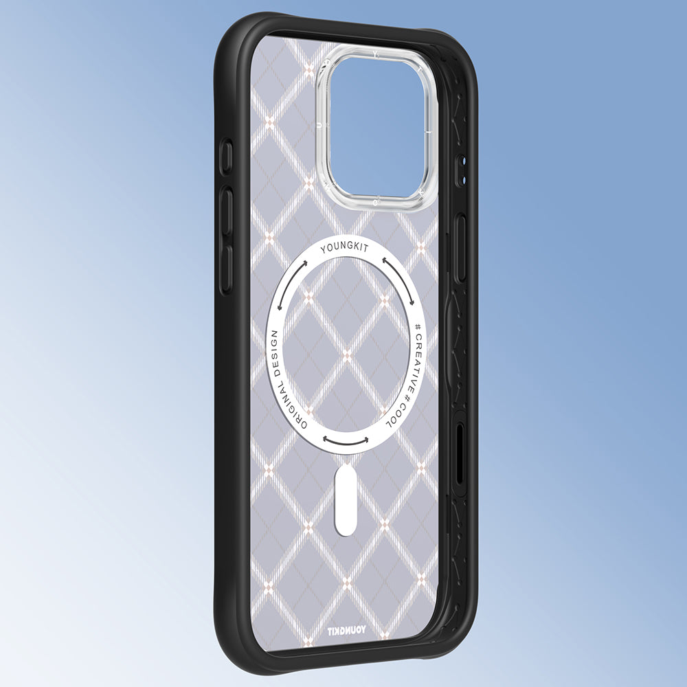 Apple iPhone 16 Pro Max Kılıf M-safe Şarj Özellikli Youngkit Argyle Serisi Kapak Pembe
