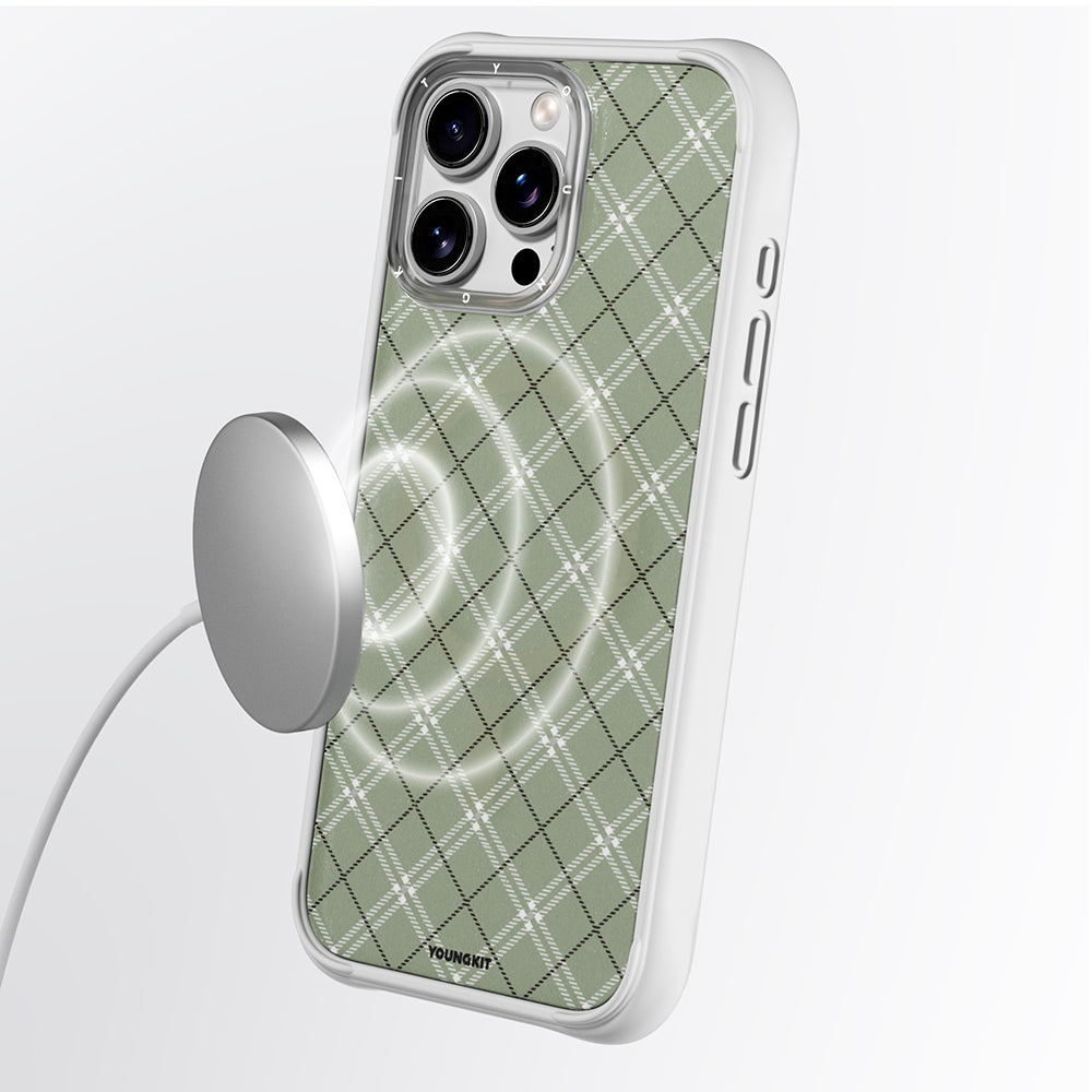 Apple iPhone 16 Pro Max Kılıf M-safe Şarj Özellikli Youngkit Argyle Serisi Kapak Pembe