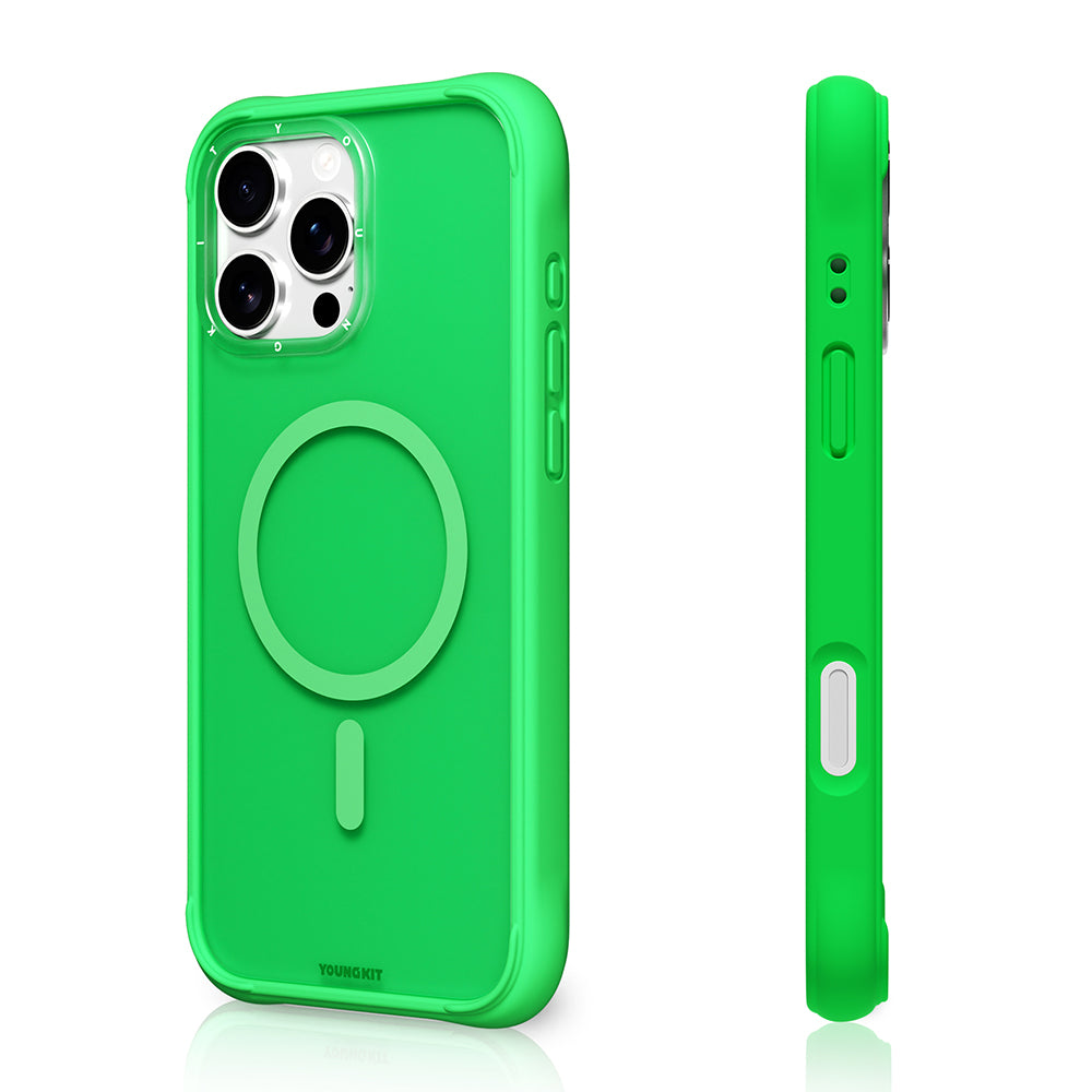 Apple iPhone 16 Pro Max Kılıf M-safe Şarj Özellikli Youngkit Macaroon Serisi Kapak Açık Yeşil