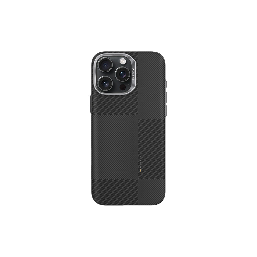 Apple iPhone 16 Pro Max Kılıf M-safe Şarj Özellikli 600D Metal Kamera Çerçeveli Raptic Aramid Fiber Croxx Mondrian Serisi Kapak Siyah