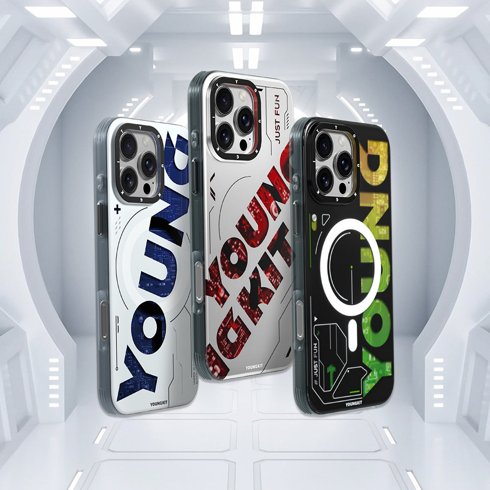 Apple iPhone 16 Pro Max Kılıf M-safe Şarj Özellikli Airbagli Çift Katmanlı Youngkit Future Serisi Kapak Kırmızı