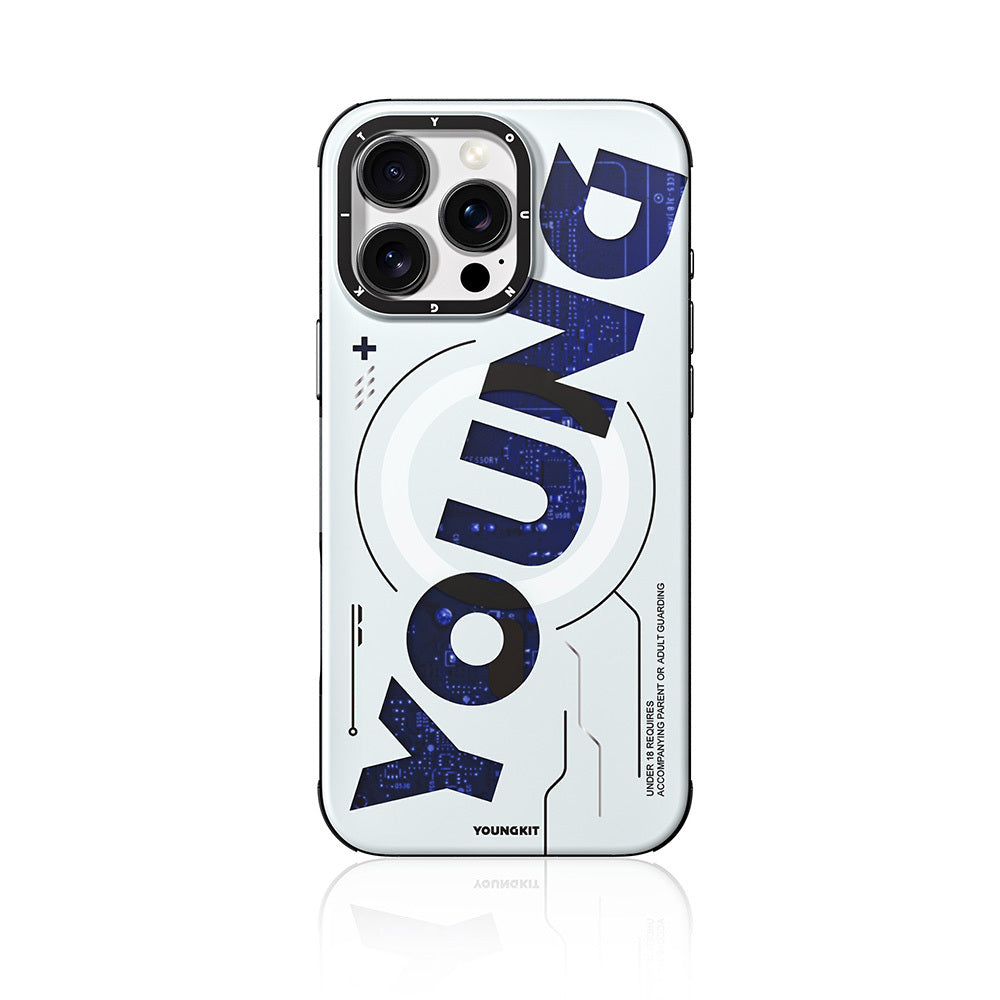 Apple iPhone 16 Pro Max Kılıf M-safe Şarj Özellikli Airbagli Çift Katmanlı Youngkit Future Serisi Kapak Mavi
