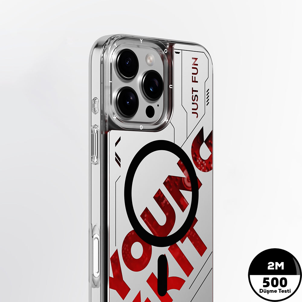 Apple iPhone 16 Pro Max Kılıf M-safe Şarj Özellikli Airbagli Çift Katmanlı Youngkit Future Streamer Serisi Kapak Mavi